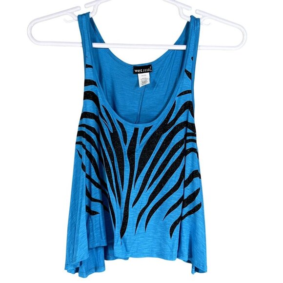 Y2K Vintage Wet Seal Womens M Blue Zebra Print Tank Top Made In USA Flowy Beachy - Picture 5 of 11